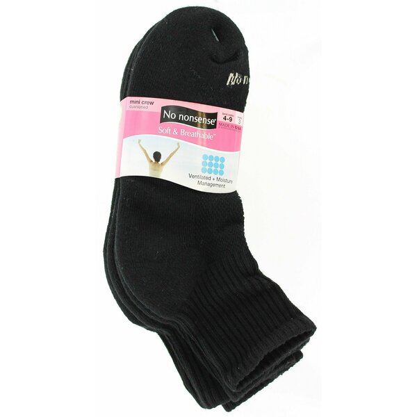 No Nonsense Women's Soft & Breathable Mini Crew Sock/Black FG-NS5164-